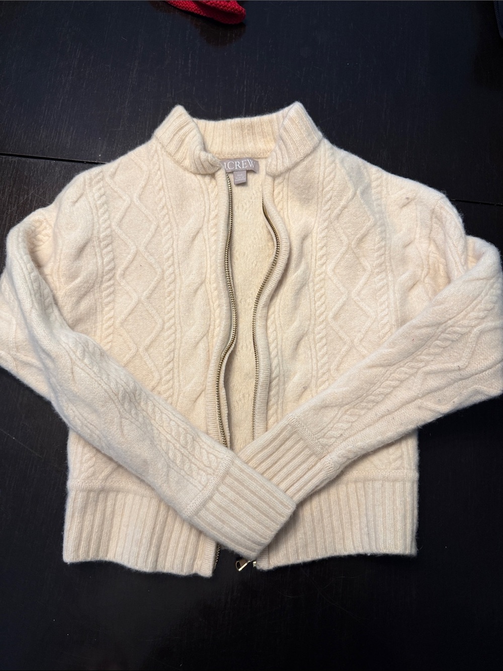 J. Crew Cream Cable-Knit Zip-Up Cardigan Sweater